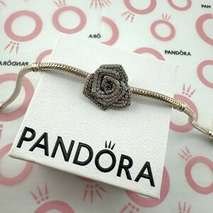 Genuine Pandora Silver Sparkling Rose in Bloom Oversized Charm #793245C01